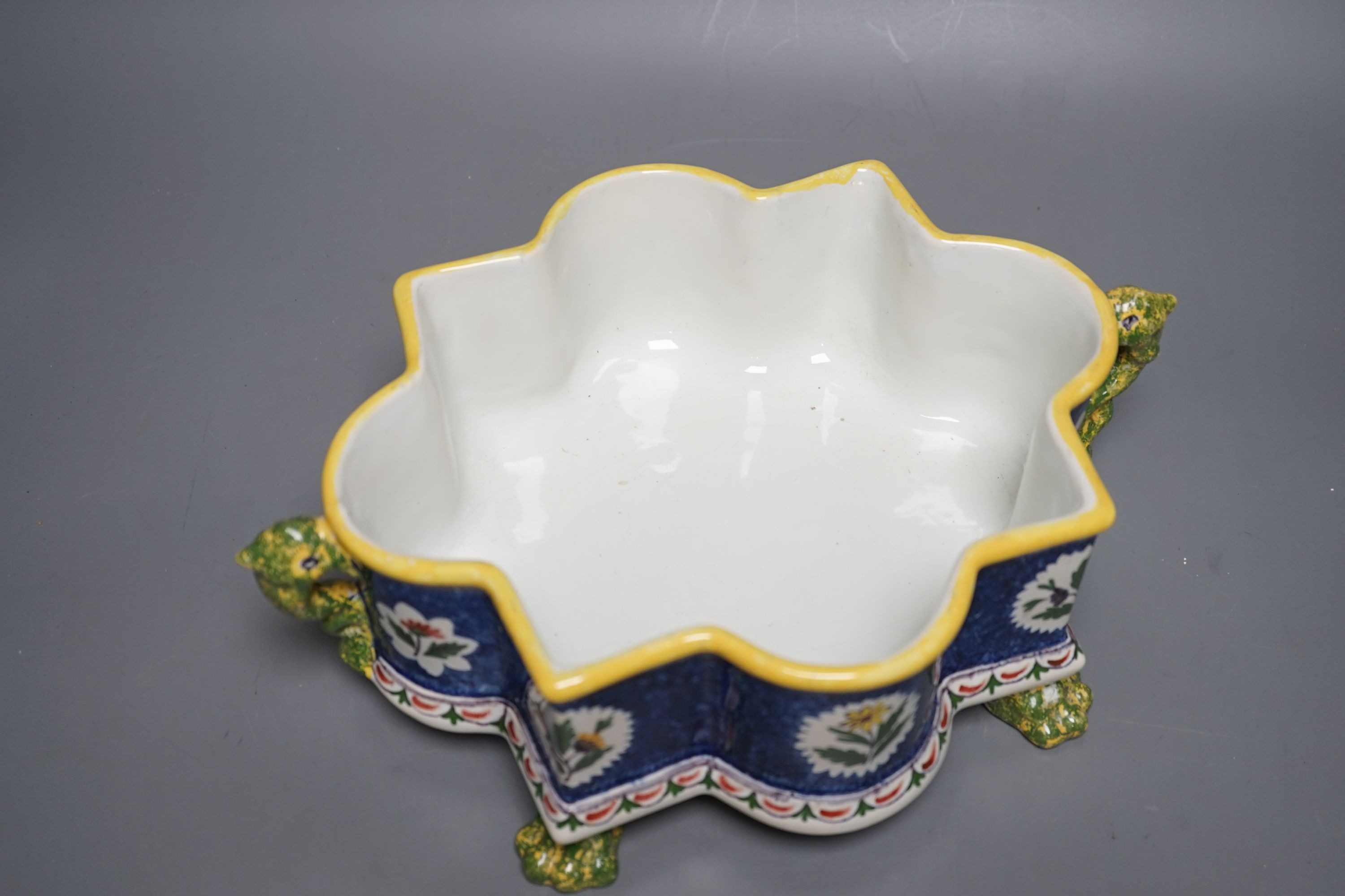 A Belgian Faience casket with ‘snake’ handles 30cm